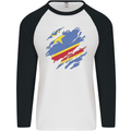 Torn DR Congo Flag Congolese Day Football Mens L/S Baseball T-Shirt White/Black