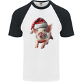 Christmas Pig Wearing Xmas Hats Piglets Mens S/S Baseball T-Shirt White/Black