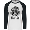 Muay Thai Fighter Warrior MMA Martial Arts Mens L/S Baseball T-Shirt White/Black