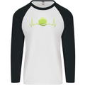 Tennis Player ECG Pulse Mens L/S Baseball T-Shirt White/Black