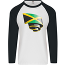 Curled Jamaican Flag Jamaica Day Football Mens L/S Baseball T-Shirt White/Black
