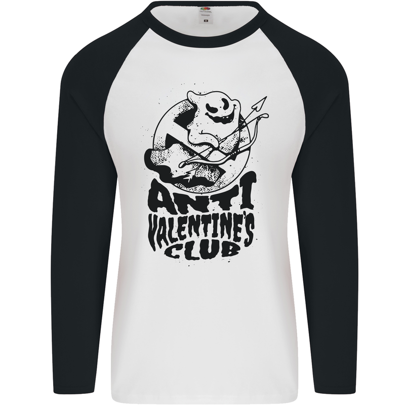 Anti Valentines Club Romance Single Day Mens L/S Baseball T-Shirt White/Black