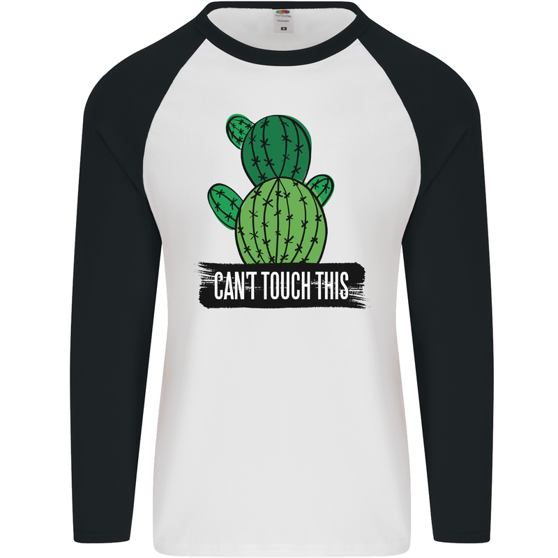 Cactus Can't Touch This Funny Gardening Mens L/S Baseball T-Shirt White/Black