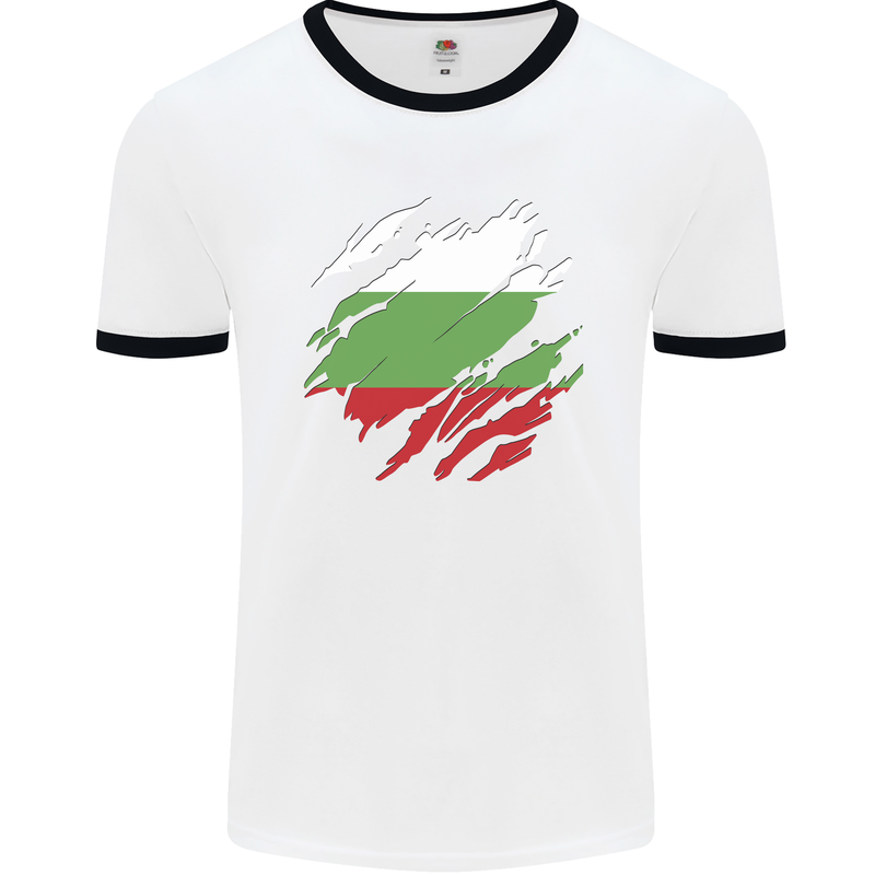 Torn Bulgaria Flag Bulgarian Day Football Mens Ringer T-Shirt White/Black