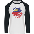 Torn Liechtenstein Flag Liechtensteiner Day Football Mens L/S Baseball T-Shirt White/Black