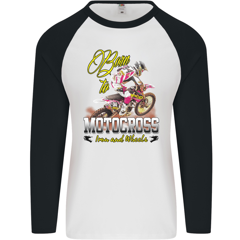Born to Motocross Dirt Bike Mens L/S Baseball T-Shirt White/Black