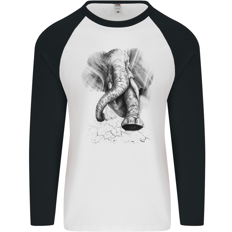 An Abstract Elephant Environment Mens L/S Baseball T-Shirt White/Black