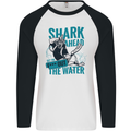 Shark Ahead Funny Diver Scuba Diving Mens L/S Baseball T-Shirt White/Black