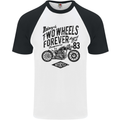 Two Wheels Forever Motorcycle Cafe Racer Mens S/S Baseball T-Shirt White/Black