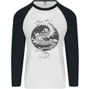 Japanese Fantasy Dragon Sun Background Mens L/S Baseball T-Shirt White/Black