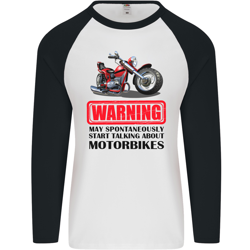 Start Talking About Motorbikes Motorcycle Mens L/S Baseball T-Shirt White/Black