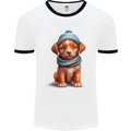 Winter Puppy With Hat and Scarf Dog Mens Ringer T-Shirt White/Black