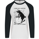 Black Cat Halloween Funny Coffee Mens L/S Baseball T-Shirt White/Black