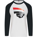 Curled Yemen Flag Yemeni Day Football Mens L/S Baseball T-Shirt White/Black