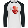 Curled Bahrain Flag Bahraini Day Football Mens L/S Baseball T-Shirt White/Black
