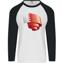 Curled Bahrain Flag Bahraini Day Football Mens L/S Baseball T-Shirt White/Black
