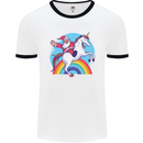 Santa Claus On a Unicorn Christmas Xmas Mens Ringer T-Shirt White/Black