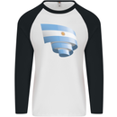 Curled Argentina Flag Argentinian Day Football Mens L/S Baseball T-Shirt White/Black