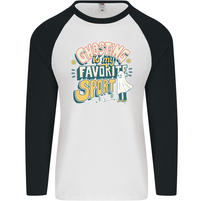 Ghosting Sport Funny Anti Valentines Day Mens L/S Baseball T-Shirt White/Black