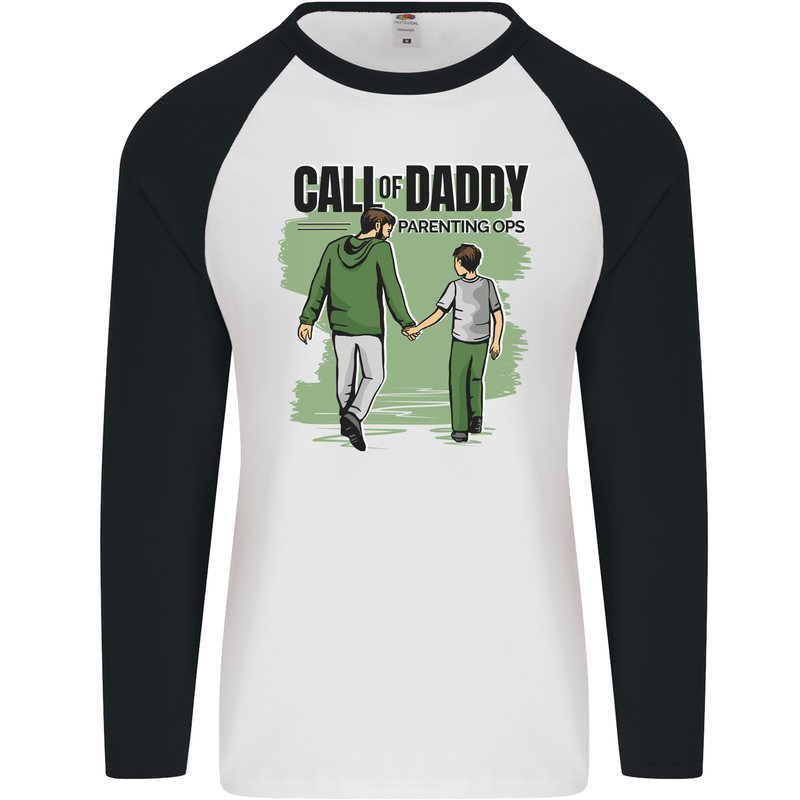 Call of Daddy Funny Parody Father's Day Dad Mens L/S Baseball T-Shirt White/Black