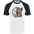 Butterfly Clock Mens S/S Baseball T-Shirt White/Black