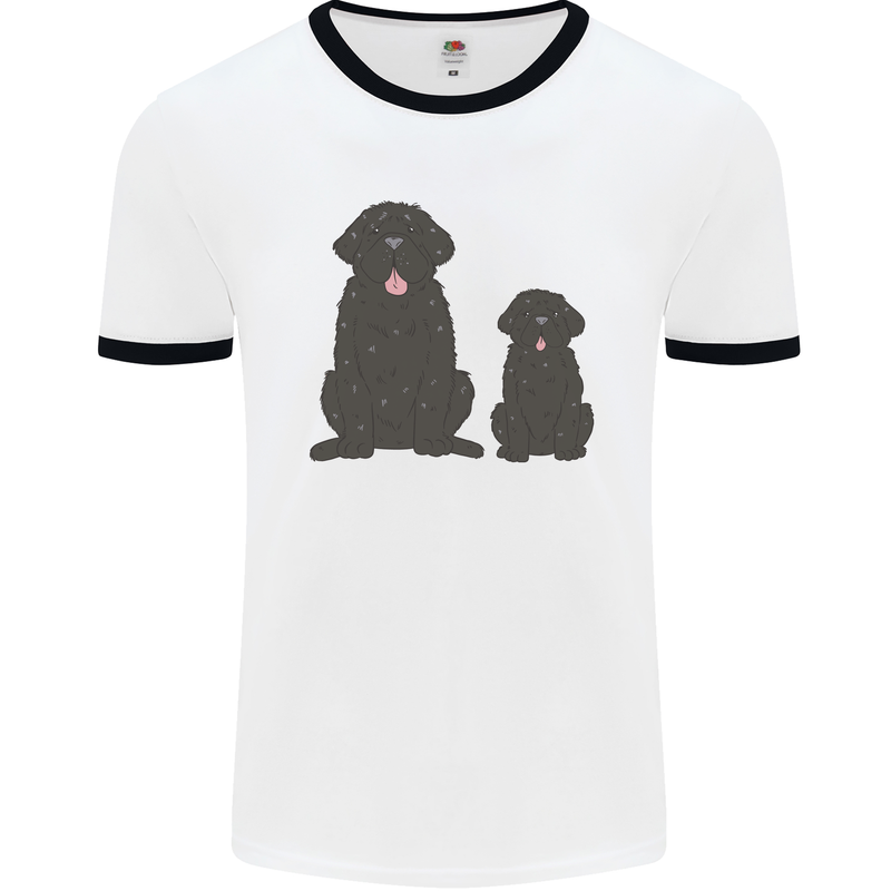 Newfoundland Dog With Puppy Mens Ringer T-Shirt White/Black