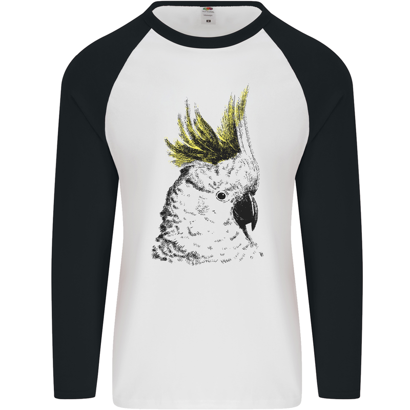 A Cockatoo Bird Mens L/S Baseball T-Shirt White/Black