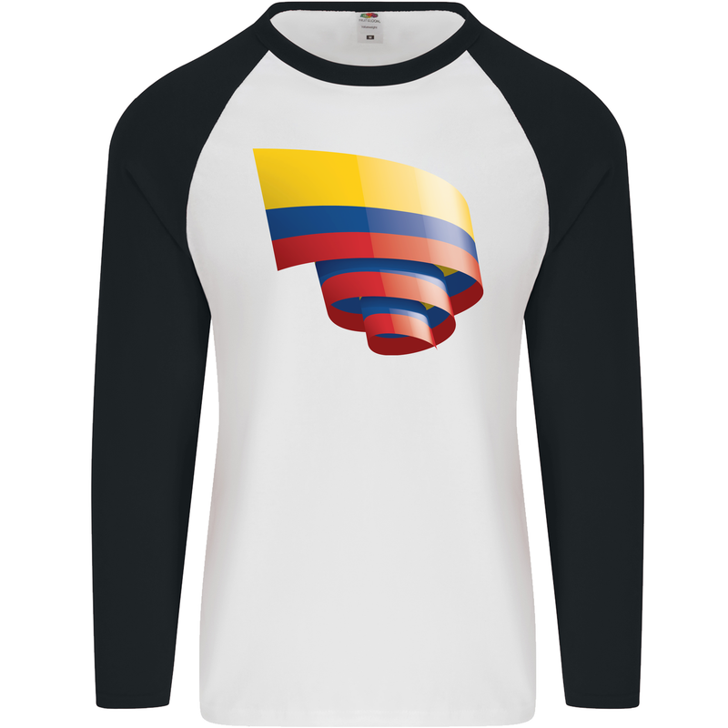 Curled Columbia Flag Columbian Day Football Mens L/S Baseball T-Shirt White/Black