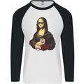 Kebab Mona Lisa Funny Food Mens L/S Baseball T-Shirt White/Black