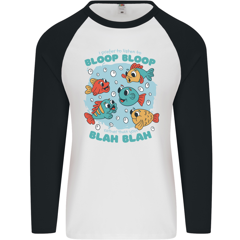 Bloop Bloop Funny Fishing Fisherman Mens L/S Baseball T-Shirt White/Black