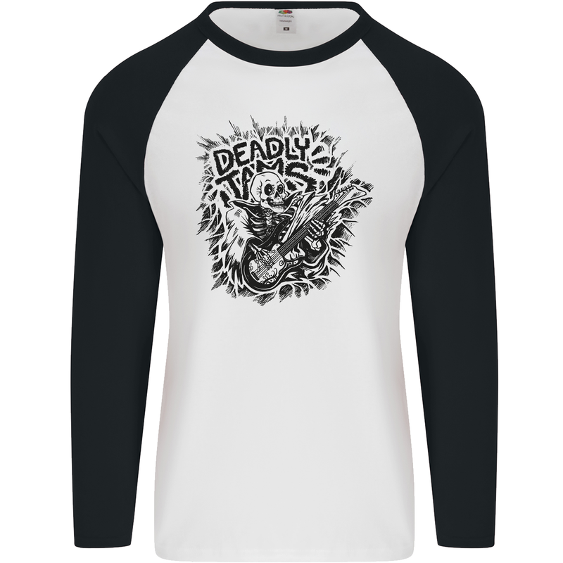 Deadly Tams Guitar Guitarist Rock Metal Punk Mens L/S Baseball T-Shirt White/Black