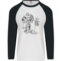 Viking Warior Skull Thor Odin Valhalla MMA Mens L/S Baseball T-Shirt White/Black