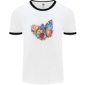 Christian Cross & Butterfly With Flowers Mens Ringer T-Shirt White/Black