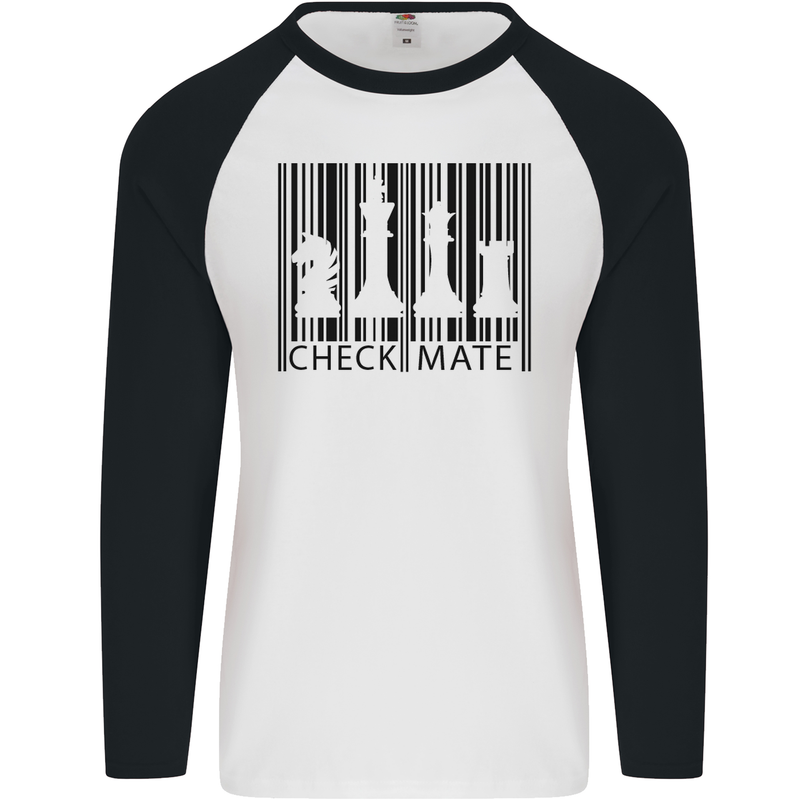 Chess Barcode Player Mens L/S Baseball T-Shirt White/Black