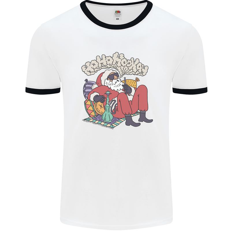 Christmas Stoned Santa Funny Weed Bong Mens Ringer T-Shirt White/Black