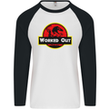 Gym Worked Out Training Top Fitness Mens L/S Baseball T-Shirt White/Black