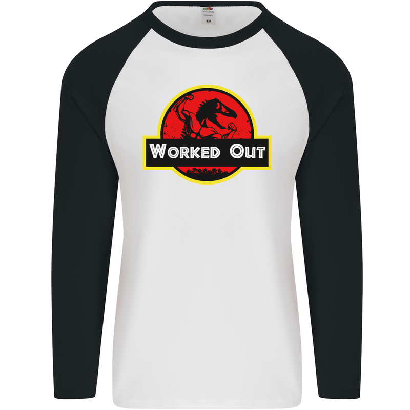 Gym Worked Out Training Top Fitness Mens L/S Baseball T-Shirt White/Black