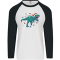 Angry Christmas T-Rex Xmas Dinosaur Mens L/S Baseball T-Shirt White/Black