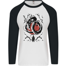 Samurai Warrior Dragon & Sun Fantasy MMA Mens L/S Baseball T-Shirt White/Black