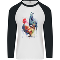 A Chicken Watercolour Mens L/S Baseball T-Shirt White/Black