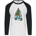 Christmas Scooter Xmas MOD Moped Mens L/S Baseball T-Shirt White/Black