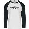 4X4 Heart Beat Pulse Off Road Roading Mens L/S Baseball T-Shirt White/Black