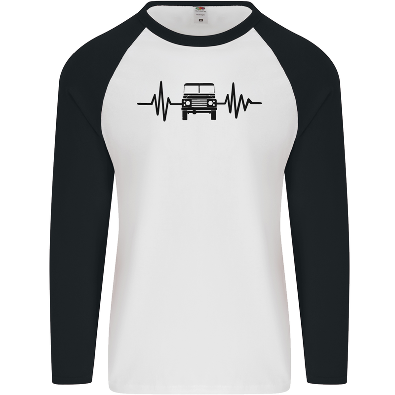 4X4 Heart Beat Pulse Off Road Roading Mens L/S Baseball T-Shirt White/Black