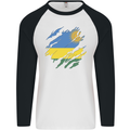 Torn Rwanda Flag Rwandan Day Football Mens L/S Baseball T-Shirt White/Black