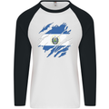 Torn Salvador Flag Salvadoran Day Football Mens L/S Baseball T-Shirt White/Black