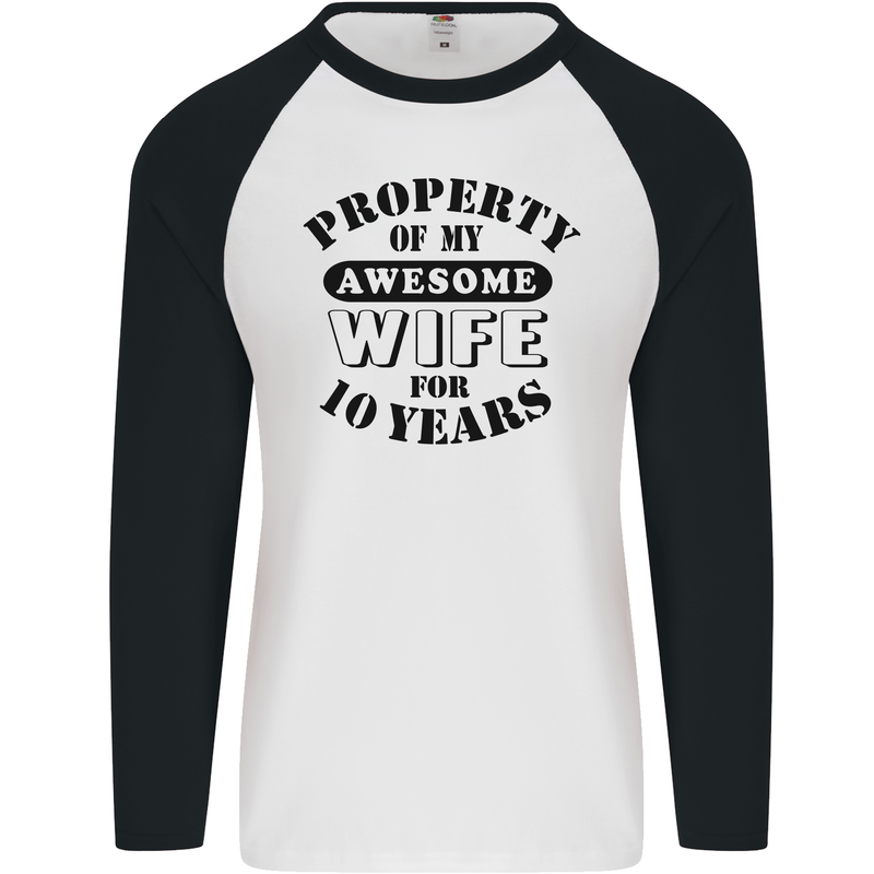 10th Wedding Anniversary 10 Year Funny Wife Mens L/S Baseball T-Shirt White/Black