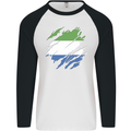 Torn Sierra Leone Flag Leonian Day Football Mens L/S Baseball T-Shirt White/Black