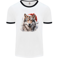 Christmas Wolf Mens Ringer T-Shirt White/Black