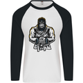 Jiu Jitsu Gorilla MMA Martial Arts Karate Mens L/S Baseball T-Shirt White/Black