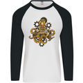 Steampunk Octopus Scuba Diving Cthulhu Mens L/S Baseball T-Shirt White/Black